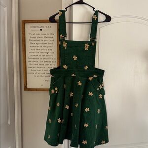 Unique Vintage Green gingerbread Pinafore Dress